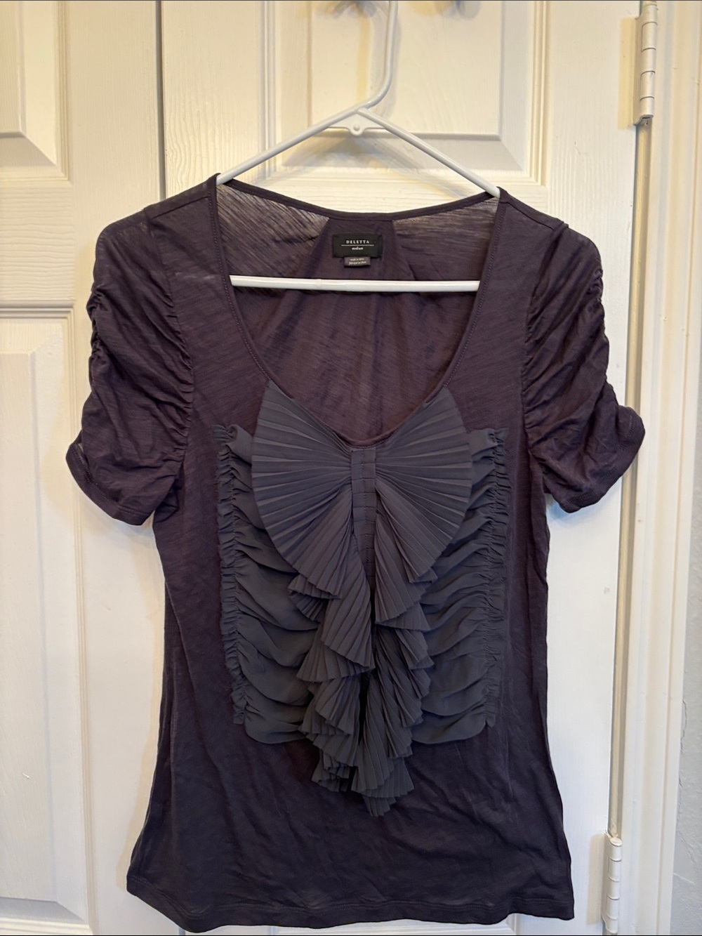 Deletta Pleated Bow Ruffle Tee - navy